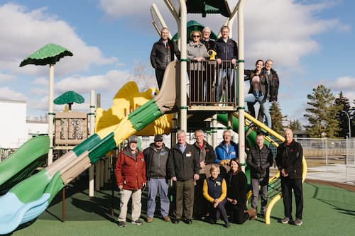 Leduc City Council was joined by members of Black Gold School Division, Willow Park School, Kinsmen Club of Leduc, and the playground developers for an official ribbon-cutting ceremony, BBQ, and play time for the children on Oct. 29