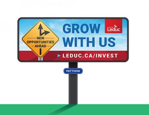 Image of a giant billboard sign indicating potential opportunities in the City of Leduc